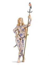 armpit_hair armpits barefoot bird blonde-haired_female blonde_armpit_hair blonde_eyebrows blonde_female blonde_hair blonde_hair_female blonde_pubic_hair blue_body_markings blue_bodypaint blue_flowers body_freckles body_markings body_paint bodypaint flowers freckles hairy_armpits hairy_pussy haley_castel_branco hilt long_hair naked naked_female necklace no_makeup pubes pubic_hair spear sword sword_hilt wavy_hair