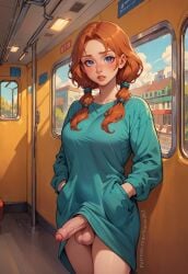 ai ai_generated flashing flashing_penis futa_only futanari public_exposure red_hair subway trap