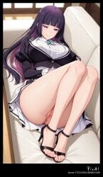 1girl 4k 8k ai_generated bangs black blunt body breasts butt content couch cut explicit eyes feets female full hair half_naked heels high large legs long lying masterpiece mature nsfw on otoha_kurogane outfit perfect polished purple quality resolution rock_is_a_lady’s_modesty sexy short slides smile solo thighs toenails toes vagina wet_pussy