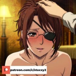 1female 1girls ai_generated ass ass_focus attack_on_titan big_breasts black_bra black_panties bra brown_hair eren_jaeger female glasses_on_head hange_zoe hanji_zoe panties round_ass round_butt seductive seductive_look shingeki_no_kyojin solo solo_female