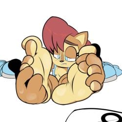 aroused blush boots feet fingers_between_toes foot_fetish foot_focus foot_massage foot_rub oil sally_acorn sonic_(series) sonic_the_hedgehog_(series) source_deleted yogurtpup_(artist)