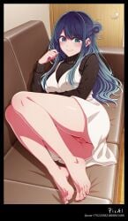 1girl 4k 8k ai_assisted bare_legs barefoot black body breasts brown bun butt content. couch cowboy dress explicit feets female full hair high kurokawa_akane legs long lying masterpiece mature nsfw on oshi_no_ko perfect polished quality resolution shot sleeveless sleeves smile solo sweater thighs tied toenails toes turtleneck wet_pussy white