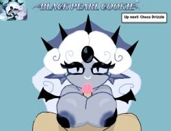 big_breasts black_pearl_cookie caramelpearl_(artist) cookie_run cookie_run_kingdom cute hands_covering_nipples long_hair mermaid mermaid_girl paizuri penis_between_breasts tagme white_hair