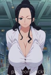 1girls ai_generated anime black_hair breasts eyes female female_only fit hair nico_robin nsfw one_piece stickyai