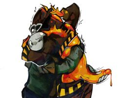 androgynous garbo_(meleeniacs) hugging_from_behind masturbating_other masturbation matador_(meleeniacs) meleeniacs object_head sijik stomach tv_head undressing