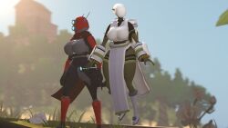 2girls artificer_(risk_of_rain) big_breasts floating huntress_(risk_of_rain) no_source risk_of_rain robot schwacker