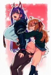 1futa 1girls ahe_gao ai ai_generated akuma_nihmune bitch bodily_fluids evil_neuro futa_on_female hug_from_behind moaning mostly_clothed ripped_clothing rough_sex see-through sex sex_from_behind size_difference small_but_hung small_dom_big_sub vaginal_penetration