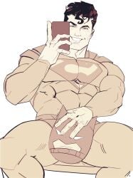 bara batman batman_(series) clothed clothed_male clothing dc gay jaxcian muscular muscular_male no_visible_genitalia plush plushie selfie superbat superhero superhero_costume superman superman_(series) taking_selfie