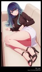 1girl 4k 8k ai_assisted black body breasts brown bun butt content couch cowboy dress explicit feets female full hair high kurokawa_akane legs long lying masterpiece mature nsfw on oshi_no_ko perfect polished quality resolution shot sleeveless sleeves smile solo sweater thighs tied toenails toes turtleneck wet_pussy white