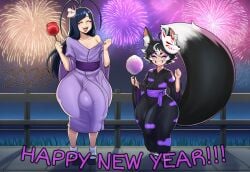 1boy 1futa 2d ai_generated animal_ears antenna_hair ass balls big_ass big_balls big_butt big_cock big_penis big_testicles big_thighs black_hair bleach bubble_butt bulge candy_apple closed_eyes cock covered_penis duo english_text erection erection_under_clothes fireworks flat_chest flat_chested food fox_ears fox_mask fox_tail futanari gigantic_balls gigantic_cock gigantic_penis gigantic_testicles gigigens ginko_(gigigens) giselle_gewelle grin height_difference huge_balls huge_cock huge_testicles japanese_clothes kimono large_ass large_balls large_butt large_cock large_penis large_testicles large_thighs long_hair makeup male mask mask_on_head massive_balls massive_cock massive_penis massive_testicles multiple_penises new_year off_shoulder open_mouth original penis short_hair size_difference smile tail testicles thick_ass thick_butt thick_cock thick_penis thick_thighs thighs white_hair wide_hips