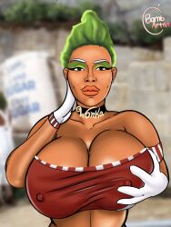 1girls big_breasts bombartist breasts brown_body brown_skin busty charlie_and_the_chocolate_factory cleavage curvaceous curvy curvy_figure dark-skinned_female dark_skin digital_drawing_(artwork) digital_media_(artwork) eyebrows eyelashes eyes green_eyes hair hips hourglass_figure human humanoid legs lips oompa_girl oompa_loompa original_character thick thick_legs thick_thighs thighs voluptuous wide_hips willy_wonka_and_the_chocolate_factory