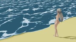 1girls 3d alternate_costume animated ass bare_legs barefoot beach bikini black_bikini breasts edelgard_von_hresvelg fire_emblem fire_emblem:_three_houses grey_hair long_hair nintendo ocean sea small_breasts solo solo_female sound string_bikini swimsuit thick_thighs video ylae