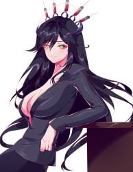 black_hair blood cleavage crown fangs female_only green_eyes indie_virtual_youtuber lancore_ layna_lazar suit suit_jacket syringe virtual_youtuber