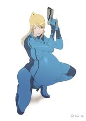 1girls amniotic_fluid big_breasts birth birth_denial blocked_birth breasts clone66 crowning female female_only firearm handgun huge_belly human labor large_breasts metroid pale_skin pregnant ready_to_pop samus_aran solo torpedo_belly weapon white_background zero_suit zero_suit_samus