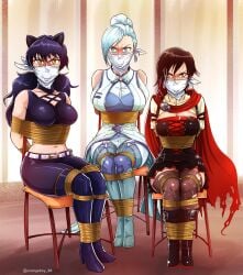 2022 3girls angry angry_sub ball_gag big_breasts black_hair blake_belladonna blue_eyes bondage boots bound bound_ankles bound_arms bound_legs bound_to_chair bound_wrists cat_ears catgirl chair chair_bondage clothed clothed_bondage clothed_female corset faunus female female_only femsub gag gagged leather leather_boots looking_at_viewer multiple_girls multiple_subs orange_boy88 orangeboy_88 over_the_nose_gag red_hair rope rope_bondage ruby_rose rwby silver_eyes sitting stockings stuffed_mouth_gag thighhighs tied_to_chair tied_up white_hair winter_schnee yellow_eyes