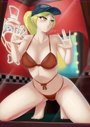 1girls absurd_res against_glass blonde_hair blush bra breasts female female_only five_nights_at_freddy's five_nights_at_freddy's:_security_breach hi_res jhonyjoin looking_away panties solo thighs vanessa_(fnaf) yellow_eyes