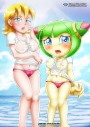 2girls anthro bbmbbf blue_eyes blush cameltoe clothing cosmo_the_seedrian diamond_level duo erect_nipples erect_nipples_under_clothes female female_only half-closed_eyes hope_kintobor human large_breasts light-skinned_female light_skin looking_at_viewer mobius_unleashed multiple_girls palcomix panties pietros_secret_club see-through see-through_clothing sega sonic_(series) sonic_the_hedgehog_(series) sonic_x water wet_clothes