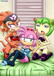 3girls amy_rose bbmbbf cosmo_the_seedrian erect_nipples furry lingerie looking_at_viewer mobius_unleashed nipple_bulge palcomix sega shade_the_echidna sonic_(series) sonic_x