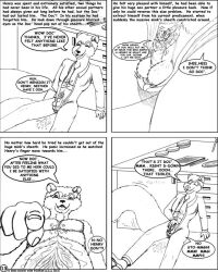 2003 animal_genitalia anthro anthro_on_anthro balls big_dom_small_sub biped bodily_fluids canid canine canis clothed clothing comic cum cum_on_self dci dialogue digital_drawing_(artwork) digital_media_(artwork) dominant duo english_text fully_sheathed genital_fluids genitals greyscale humanoid_genitalia humanoid_penis laboratory larger_male macro male male/male mammal micro micro_on_macro mink monochrome mustelid musteline nude penis sex sheath sheath_play sitting size_difference size_play smaller_male speech_bubble text true_musteline wolf