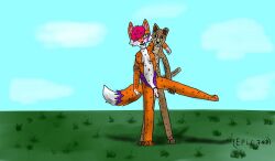 animal_humanoid anthro bodily_fluids canid canid_humanoid canine canine_humanoid cum cum_inside dingo_humanoid duo epic747 female fox_humanoid fur genital_fluids humanoid jax(epic747) male male/female mammal mammal_humanoid nova(biolumine) penetration sex standing standing_sex