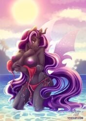 anthro beach bikini breasts clothing equid equine female flashing flashing_breasts hi_res horse mammal pony seaside solo swimwear toxi_de_vyne_(artist) water