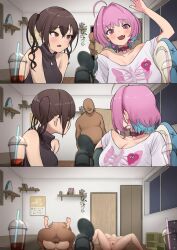1boy 2girls after_rape after_sex alternate_breast_size ass_to_ass bar_censor bedroom big_breasts blush breasts brown_hair censored choker cleavage clothed_female_nude_male cum cum_in_pussy cum_inside earrings faceless faceless_male forced fucked_senseless fucked_silly huge_breasts idolmaster idolmaster_cinderella_girls ilovetani imminent_rape indoors instant_loss_2koma jewelry large_breasts livestream mating_press microphone multiple_girls nude nude_female open_door pink_hair pussy rape recording sex smile spread_legs straight sunazuka_akira testicles textless vaginal_penetration yumemi_riamu