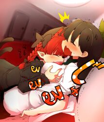 2girls ^^^ against_wall animal_ears black_hair blush braid breast_grab breasts cat_ears cat_tail closed_eyes grabbing hallway long_hair mizuga multiple_girls open_mouth red_hair rin_kaenbyou tail touhou trembling uncommon_stimulation utsuho_reiuji yuri