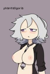 1girls breasts breasts fhs fhsz3r0 fnafhs fnafhs_z3ro fnafhsrule34 phantasgoria puppet_(fnafhs) purple_eyes school_uniform short_hair showing_breasts sole_female tomboy white_hair