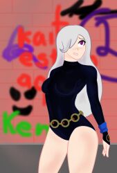 1girls artist_request big_breasts cosplay crossover_cosplay fhs fhsz3r0 fnafhs fnafhs_z3ro fnafhsrule34 imjean13 long_hair mai_(fnafhs) purple_eyes raven_(cosplay) sole_female teen_titans thick_thighs thighs white_hair