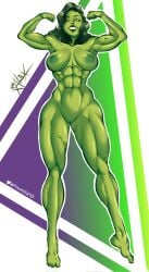 1girls abs artist_name athletic_female barefoot belly_button big_breasts breasts calf_muscles female female_only fit_female flexing flexing_bicep flexing_both_biceps green_body green_eyes green_hair green_nipples green_skin grin grinning grinning_at_viewer high_heels hulk_(series) large_breasts marvel marvel_comics muscles muscular muscular_arms muscular_female muscular_legs muscular_thighs navel nipples nude pose posing pussy she-hulk six_pack solo solo_female theal3x10_(artist) thick_thighs thunder_thighs veins veiny_breasts veiny_muscles vulva