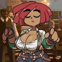 1girls animated bouncing_breasts brazilian brazilian_female breasts bursting_breasts cartoon_physics cleavage dark-skinned_male female giovanna_(guilty_gear) guilty_gear highres huge_breasts jellot large_breasts no_sound red_hair shiny shiny_skin short_playtime shorter_than_10_seconds shorter_than_30_seconds video wardrobe_malfunction