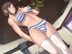 1futa 2d 2d_(artwork) big_breasts blue_panties braid braided_hair breasts brown_hair bulge cleavage clothed clothing empress_(studio) erection_in_panties futa_only futanari game_cg glasses green_eyes human light-skinned_futanari light_skin low-angle_view midriff mitarai_yuuna mostly_nude navel pale_skin panties panty_bulge penis pussy sei_shoujo shimapan short_hair solo solo_futa standing starless stockings striped_bra striped_panties thighhighs white_panties white_stockings white_thighhighs