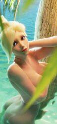 3d blonde_hair blue_eyes censored covering_breasts exposed_ass exposed_breasts in_water looking_at_viewer lowres mercy nude overwatch overwatch_2 sideboob swiss_angel