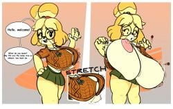 1girls animal_crossing anthro breast_expansion comic female female_only furry glasses huge_breasts hyper hyper_breasts isabelle_(animal_crossing) massive_breasts nintendo rymogrime sequence thick_thighs wardrobe_malfunction