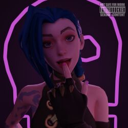 1girls 3d arcane arcane_jinx blue_eyes blue_hair close-up fatterrocker female finger_on_tongue fortnite fortnite:_battle_royale jinx_(league_of_legends) league_of_legends skinny tongue tongue_out white_skin