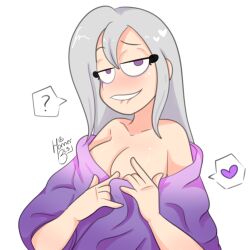 1girls big_breasts biting_lip breasts female female_only fhs fhsz3r0 fnafhs fnafhs_z3ro fnafhsrule34 homerbls long_hair mai_(fnafhs) purple_eyes solo white_hair