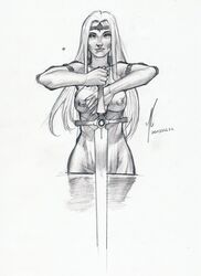 1girls big_breasts breasts bretonnia female female_only lady_of_the_lake magi monochrome nipples sketch solo solo_female sword tagme warhammer_(franchise) warhammer_fantasy