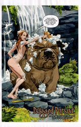 1girls 2boys assisted_bathing bathing bathing_another bathing_together comic crystal crystal_(inhumans) crystalia_amaquelin english_text female giant_dog green-skinned_male green_skin human inhumans jill_thompson light_skin lockjaw male marvel nude nude_female nude_male red_hair sideboob small_breasts speech_bubble straight_hair title_page triton_(inhumans) two_tone_hair washing washing_another waterfall