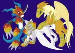 digimon digimon_(species) digimon_adventure_02 egyptian_mythology female flamedramon nefertimon pegasusmon sphinx tagme