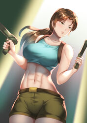 big_breasts braided_ponytail brown_hair female female_only haryu_(artist) haryudanto lara_croft lara_croft_(classic) long_hair mature_female solo solo_female solo_focus tomb_raider