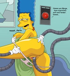 artificial_intelligence blue_hair breast breast_grab dress dress_lift female female_only hal_9000 human marge_simpson panties_down robot robotic_arm robotic_arms solo spreading tagme tentacle the_simpsons