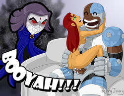 anal angry cum_in_ass cum_inside cyborg_(dc) dark-skinned_male dark_skin dc dc_comics female interracial interspecies male nude pervyjimmy rachel_roth raven_(dc) red_hair starfire straight_hair teen_titans