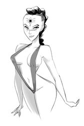 1girls avatar_legends breasts brokenlynx cleavage female female_focus female_only fire_nation large_breasts monochrome nickelodeon p'li red_lotus sling_bikini smooth_skin solo solo_female suggestive swimsuit tattoo the_legend_of_korra