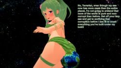 1girls 3d ass body_growth body_growth_(enlargement) dryad_(terraria) english_text female female_focus giantess green_hair growth huge_ass hyper_giantess koikatsu planet solo solo_focus space terraria text xavierhuge