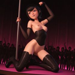 ai_generated ass ass_exposed breasts_exposed breasts_out club corset dance_club dancing fingerless_elbow_gloves hotel_transylvania inviting mavis_dracula nude_female on_stage seductive strip_club stripper stripper_pole stripping thigh_boots