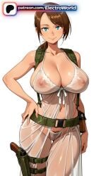 1girl 1girls 2026 ai_generated artist_name belt boobs breasts brown_hair bust chest covered_nipples electroworld exposed_nipples female_pubic_hair gun hand_on_hip hands_on_hips hi_res high_quality high_resolution highres metal_gear_solid navel nipples nipples_outside patreon patreon_username pubic_hair quiet_(metal_gear) see-through short_hair solo stable_diffusion tits watermark weapon wet wet_clothes wet_shirt