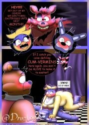 angry anthro audience avian bear bird blush bonnie_(fnaf) canid canine caught_in_the_act chica_(fnaf) chicken classic_chica_(fnaf) colored comic curtains digital_media_(artwork) drozdude duo easter embarrassed female first_person_view five_nights_at_freddy's fox foxy_(fnaf) freddy_(fnaf) galliform group hi_res holidays humor implied_sex inside lagomorph leporid male male/female mammal multiple_angles phasianid public rabbit scottgames shaded speech_bubble stage suggestive text yelling