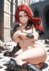 1girls ai_generated ai_hands armor armored_female broken_armor dissolving_clothes exploding_clothes female female_knight female_only hildegard_von_krone knight red_hair royalty soul_calibur tagme