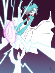 2018 action_pose angry aren_concordia balls collar erection fuf gardevoir generation_3_pokemon genitals glans green_hair hair hair_over_eye hi_res humanoid humanoid_genitalia humanoid_penis male male_only nintendo penis plantigrade pokemon pokemon_(species) pokemon_move pose short_hair simple_background solo