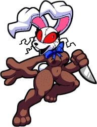 1girls black_woman bunny_girl cartoony dark-skinned_female dark_skin female female_only five_nights_at_freddy's five_nights_at_frickbears five_nights_at_frickbears_3 freckles hairy_pussy knife naked naked_female solo stylized vannabelle_(frickbears_3) vanny_(fnaf)